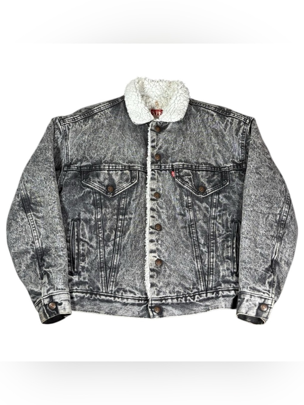 Vintage 80s Levis Sherpa Lined Acid Wash Denim Jean Jacket Black